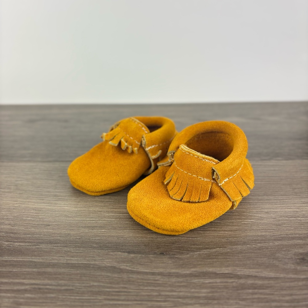 Baby Moccasins with Fringe - Mustard Yellow